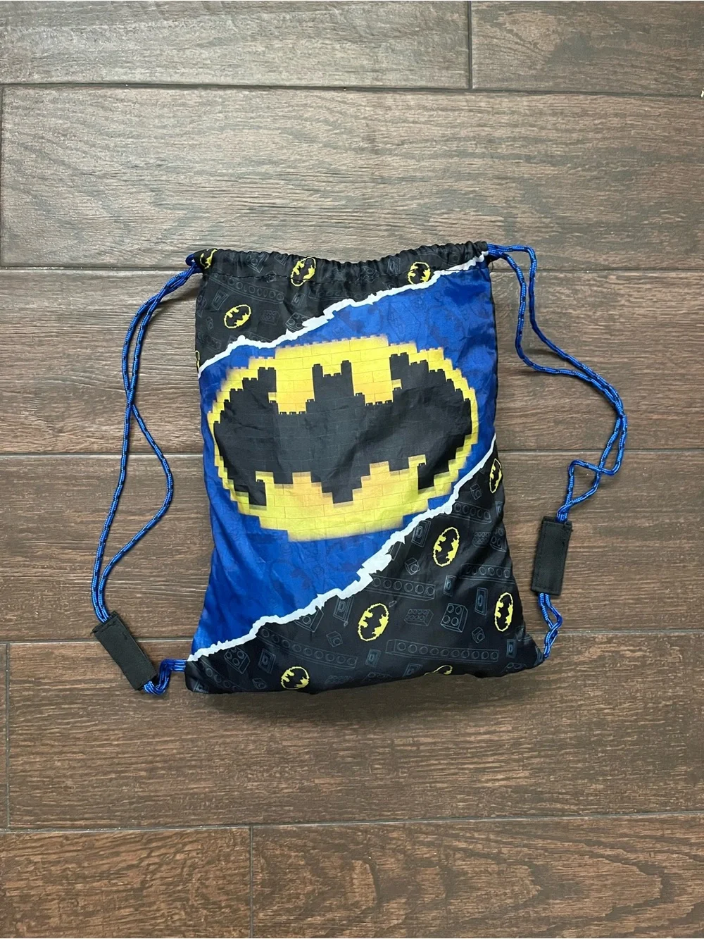 Batman Logo Drawstring Backpack in Blue and Black